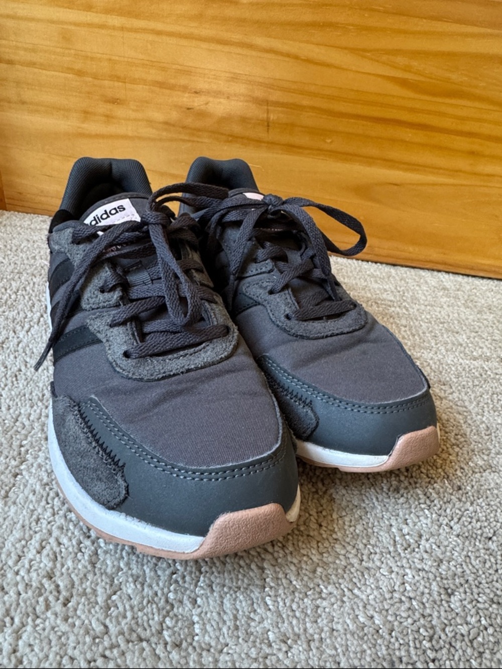 Adidas Charcoal Gray Sneakers with Light Pink Accents